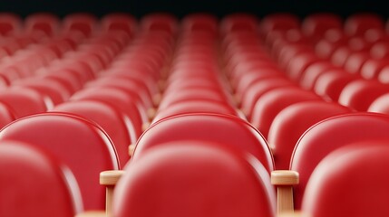 Empty red theater seats in rows awaiting audience in auditorium