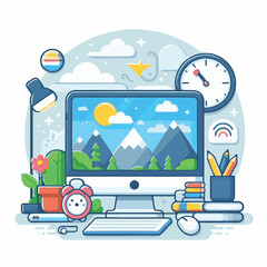computer, business, digital, technology, communication, laptop, design, office, web, internet, tech, work, vector, modern, employee, pc, monitor, information, device, desk, online, desktop, isolated, 