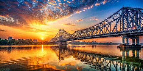 Howrah Bridge Kolkata India Iconic Landmark Sunrise View