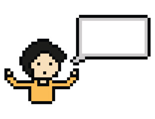 Cartoon pixel cute character man face with chat box blank decoration 8 bit male boy say speak discuss idea chat box cartoon pixel 8bit game png vector.