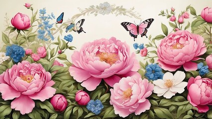 A botanical illustration featuring large,