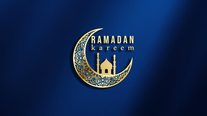 Ramadan Kareem Islamic Background . Mosque in moon with the text 