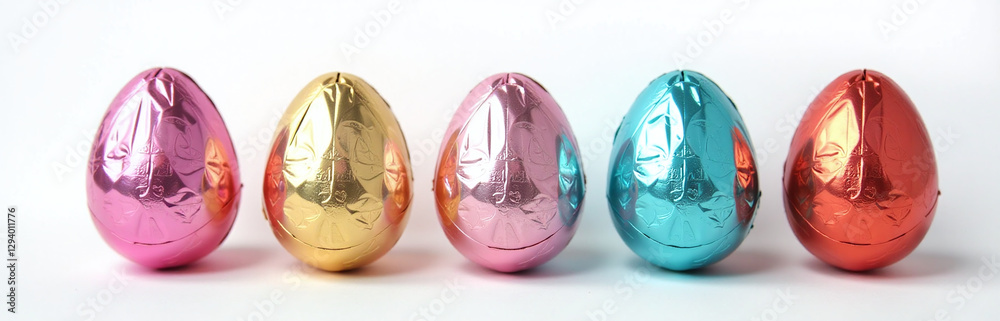 Leinwandbilder chocolate eggs wrapped in bright foil are set against a clean white background as part of a colorful