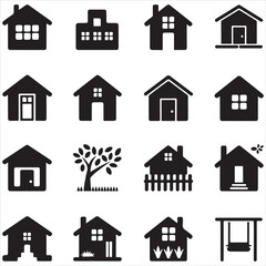 set vector various home icon silhouettes