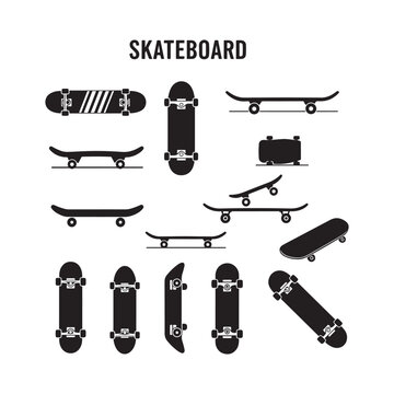 skateboard sports icons set black silhouette vector design outline illustrations