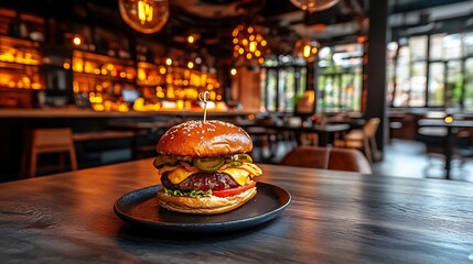 Juicy Burger at a Trendy Bar