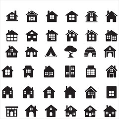 set vector various home icon silhouettes