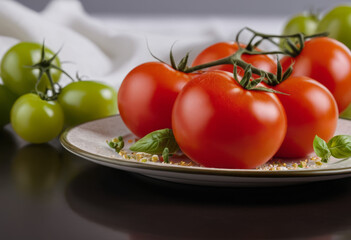 Close up table with tomatoes on a plate