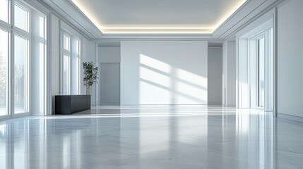 Obraz premium Modern Bright Minimalist Room with Large Windows and Natural Light