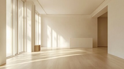 Obraz premium Bright and Spacious Minimalist Room with Natural Light and Wood Floor