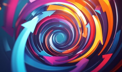 Colorful arrows swirl inward towards central point.