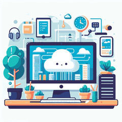 computer, technology, digital, business, communication, laptop, tech, device, design, pc, work, internet, office, web, desktop, monitor, employee, information, modern, data, electronic, vector, backgr