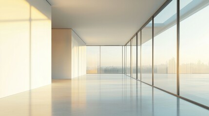 Obraz premium Bright Empty Room with Large Windows and Minimalist Design
