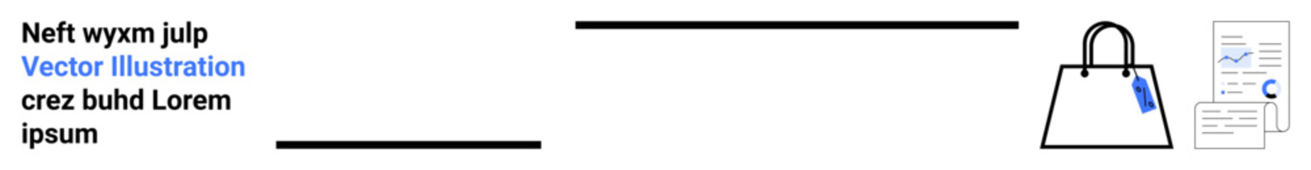 Shopping bag with blue price tag next to data report sheet with charts and graphs, showcasing finance, retail, and business insights. Ideal for e-commerce, budgeting, marketing, finance, analytics