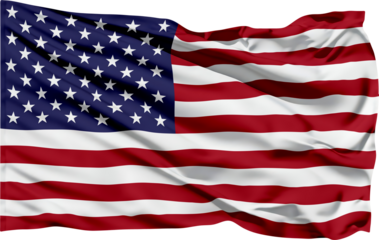 waving flag of usa on transparent background, united states of america