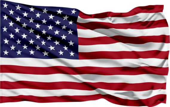 waving flag of usa on transparent background, united states of america