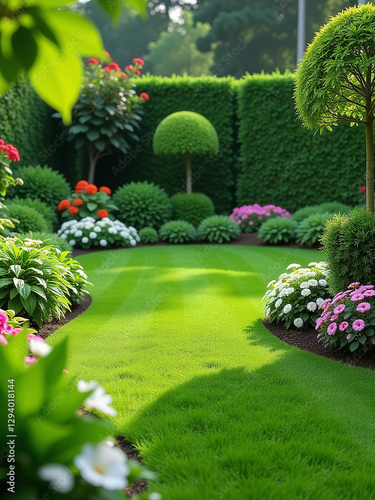 Poster beautiful lawn backgrounds are often used in gardening design to create a visually appealing outdoor