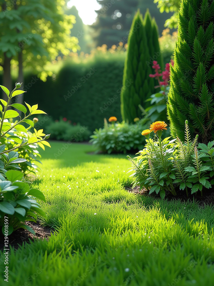 Poster beautiful lawn backgrounds are often used in gardening design to create a visually appealing outdoor