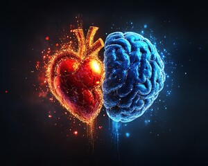 A stunning illustration of the heart and brain linked by colorful threads of light