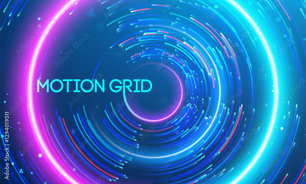 Fototapete motion grid visualized with radiant circular streaks in a futuristic design. big data and data scien