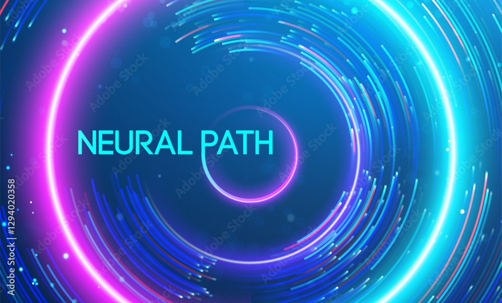 Fototapete neural path depicted through glowing circular light trails in a digital design. big data and data sc
