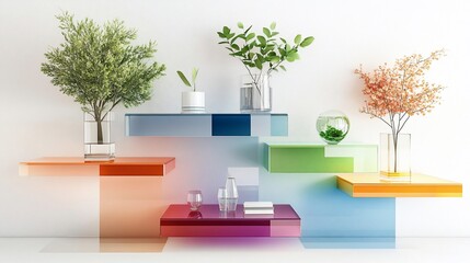 Fototapeta premium Colorful Glass Shelves with Plants and Decor