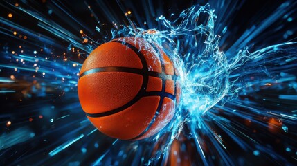 Where Lines and Spheres Collide: A Dynamic Composition of a Basketball Against a Canvas of Textured Brushstrokes and Framed Geometry