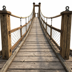 Fototapeta premium Wooden Suspension Bridge - Isolated on White Background as Transparent. PNG. AI GENERATED