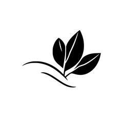 Black and white minimalistic illustration of three leaves.