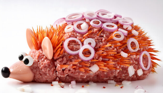 mett, igel, fleisch, roh, kaltes, buffet, karneval, essen, neu, isoliert, retro, style, k&ouml;ln, rheinland, deutsch, deutsches, traditionell, deutschland, mettigel, dekoriert, in, der, form, eines, wei&szlig;,