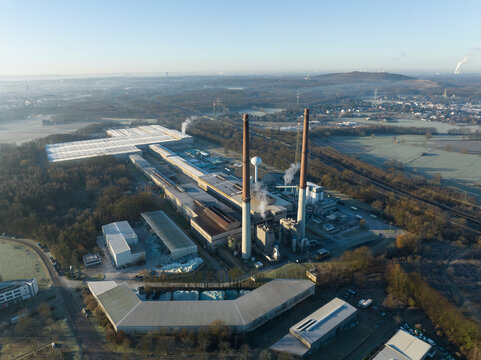 Aerial view of a industiral site that recycles glass, Germany, Gladbeck
