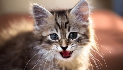 Intense Feline Emotion Angsty Tabby Showcases Expressive Facial Contours, Displaying a Palette of Rich Browns and Yellows in a Dramatic Closeup, Capturing the Complexities of Feline Moods.