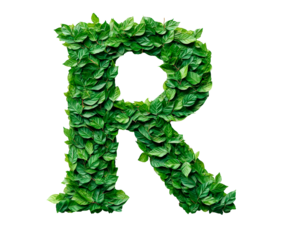 Letter R made with leaves isolated on transparent background
