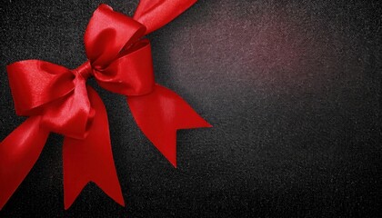red satin ribbon bow with shiny edges on black textured background, gift wrapping detail for festive occasion