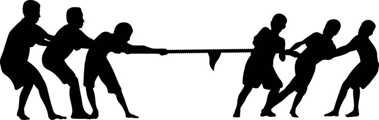 Obraz premium Illustration of silhouettes of people, teenagers tug of war
