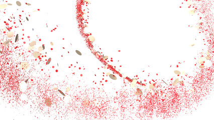 Red and Gold Confetti Explosion on White Background
