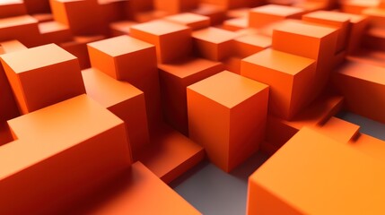 Abstract orange geometric shapes, 3D blocks, digital art, background design, for presentation, web use
