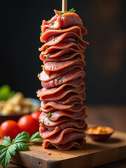 A Traditional Turkish Dish From Adana Region, Thinly Sliced Lamb Served On A Vertical Spit Is Called Adana Kebap.