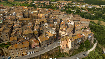 Fototapeta premium Aerial view of houses and apartments in the historic center of Orte, in the province of Viterbo, Italy.