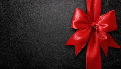 red satin ribbon bow with shiny edges on black textured background, gift wrapping detail for festive occasion