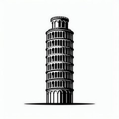 Silhouette of the Leaning Tower of Pisa, a vintage style graphic illustration of the famous Italian landmark.