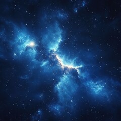 Captivating celestial expanse of a vibrant blue nebula with twinkling stars in deep space background