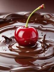 A luscious red cherry plunges into a sea of chocolate