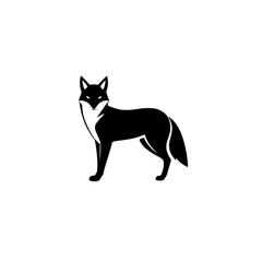 Black and white stylized artwork of a standing fox on a white background, highlighting a minimalist design.