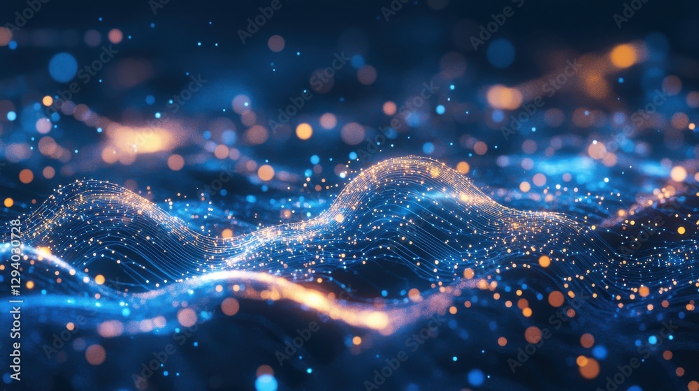 Wall mural abstract digital wave with colorful bokeh and light particles