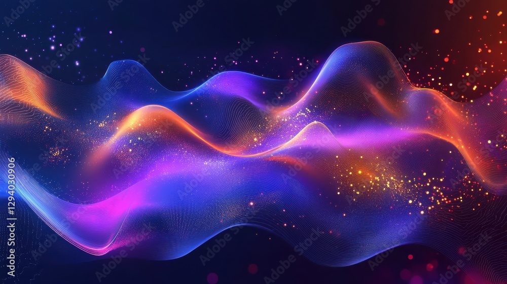 Wall mural vibrant abstract wavy light patterns with colorful glow effects