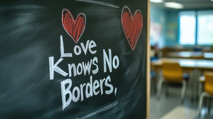 Love Knows No Borders Inspirational Message on Chalkboard Art