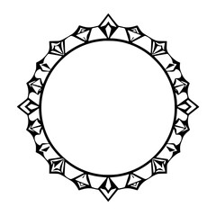 Ornate black-and-white circular frame with a starburst effect, minimalist design.