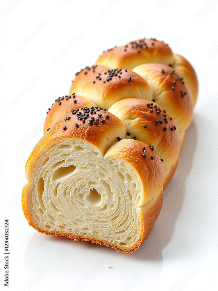 Aufkleber a slice of braided bread sprinkled with poppy seeds is isolated on a plain white background in this 