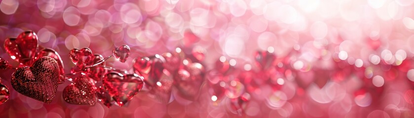 Fototapeta premium A lot of small heart shape bokeh light wallpaper glitter celebration festive backgrounds romance glowing shine.